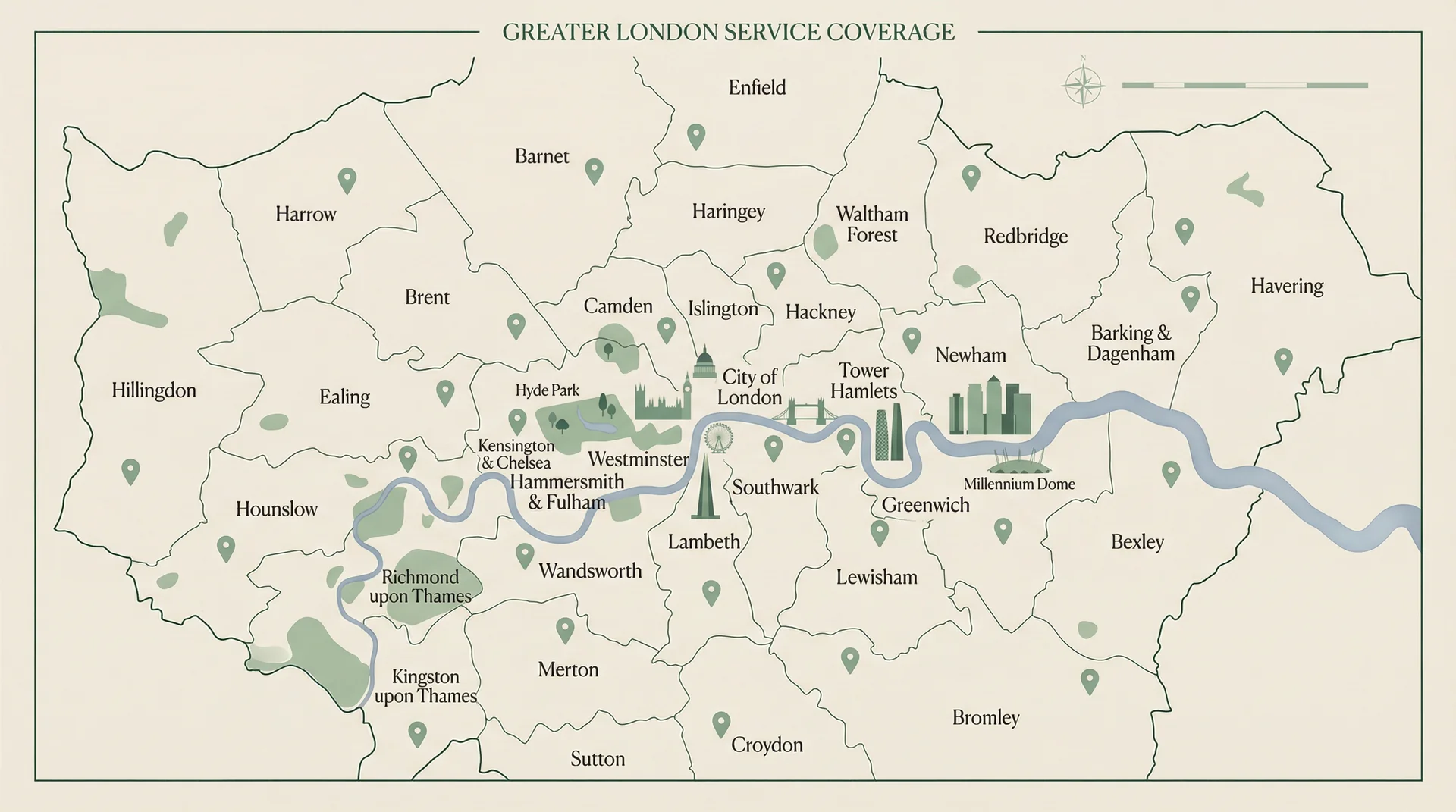 Greater London service coverage map